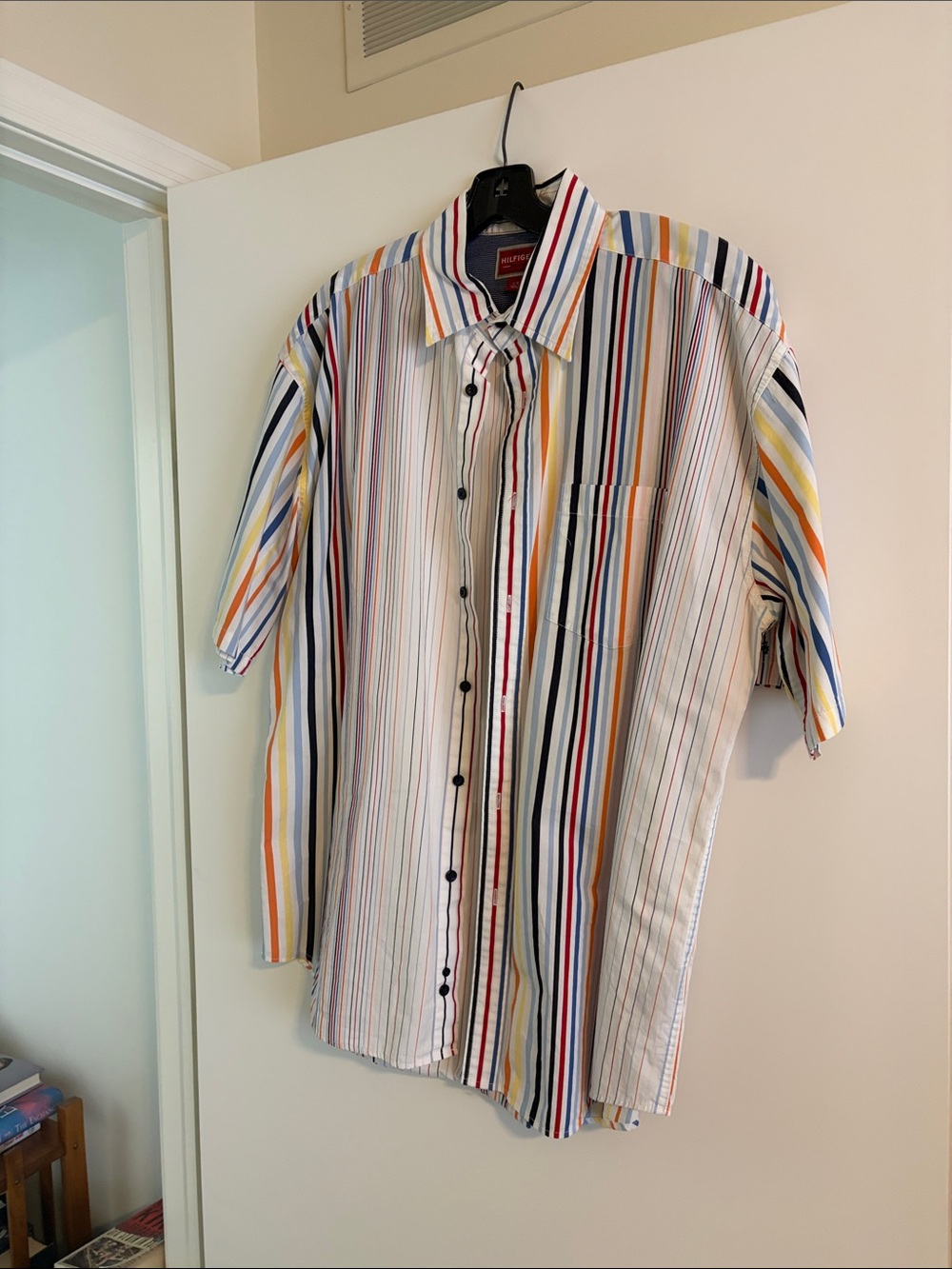 Vintage Tommy Hilfiger Multicolor Vertical Stripe Short Sleeve Button-Up